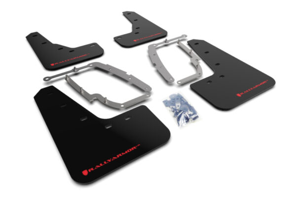 Rally Armor Black UR Mud Flaps with Red Logo for 2017-2023 Tesla Model 3