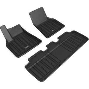 3D MAXpider All-Weather ELITECT 1st & 2nd Row Floormats Liners (Black) For Tesla Model Y 2020-2021