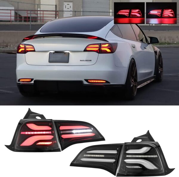 AlphaRex PRO-Series LED Tail Lights Jet Black For Tesla Model Y 2020-2024 (for amber signal version)