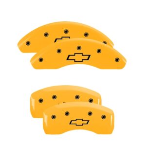 MGP 4 Caliper Covers Engraved Front & Rear Bowtie Yellow Finish For Chevrolet Bolt EV 2017-2021