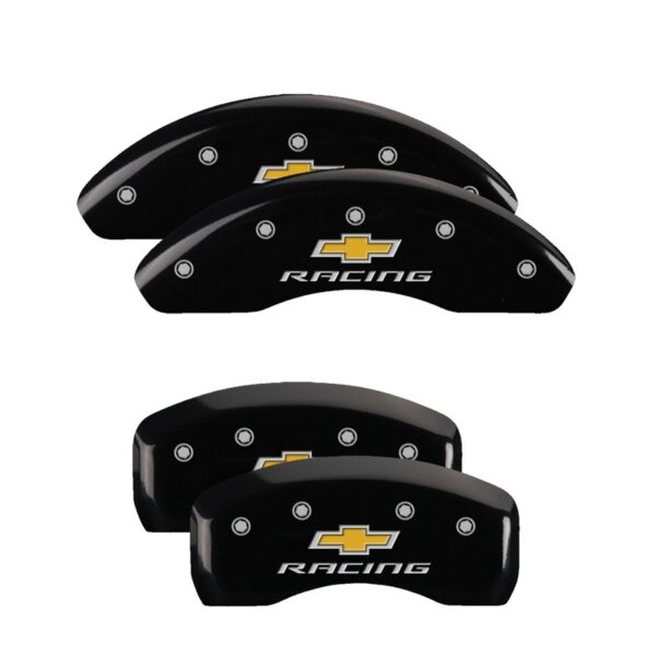 MGP 4 Caliper Covers Engraved Front & Rear Chevy Racing Black Finish For Chevrolet Bolt EV 2017-2021