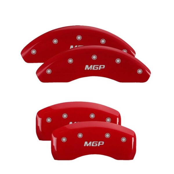 MGP 4 Caliper Covers Engraved Front & Rear MGP Red Finish Chevrolet Bolt EV 2017-2021