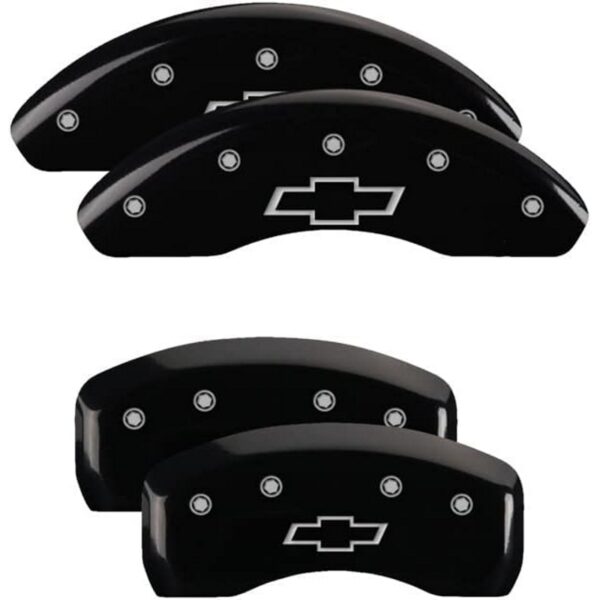 MGP Front & Rear 4 Caliper Covers Engraved Bowtie Black Finish For Chevrolet Bolt EV 2017-2021