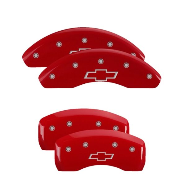 MGP Front & Rear 4 Caliper Covers Engraved Bowtie Red Finish For Chevrolet Bolt EV 2017-2021