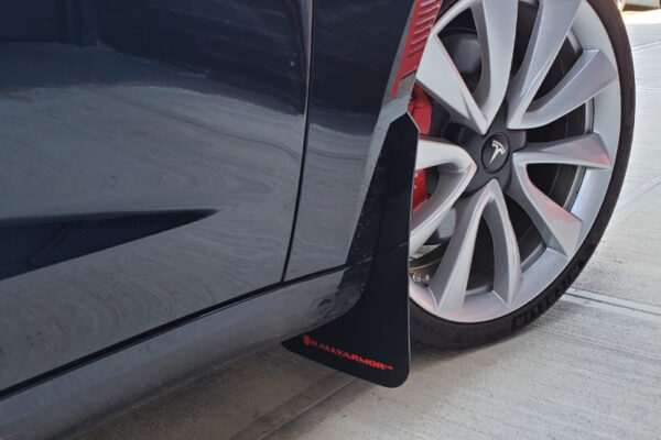 Rally Armor Black UR Mud Flap w/ White Logo For 2017-2023 Tesla Model 3