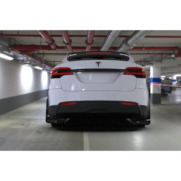 Rally Armor Black UR Mud Flaps w/ White Logo For Tesla Model X 2022-2024