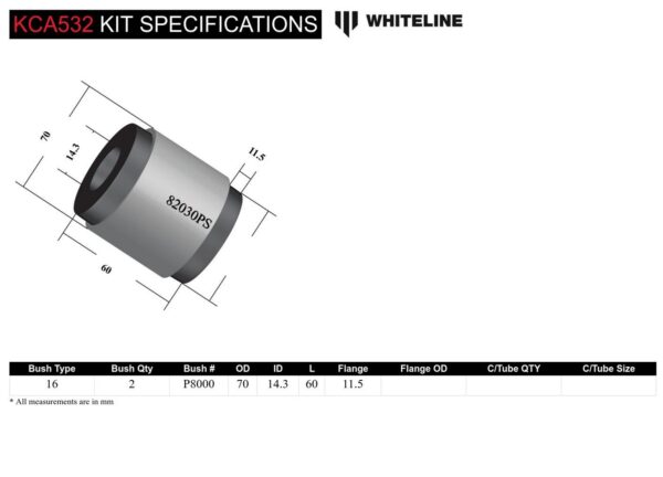 Whiteline Caster Adjustable Front Radius Arm Bushing Set For Tesla Model X 2021-2024