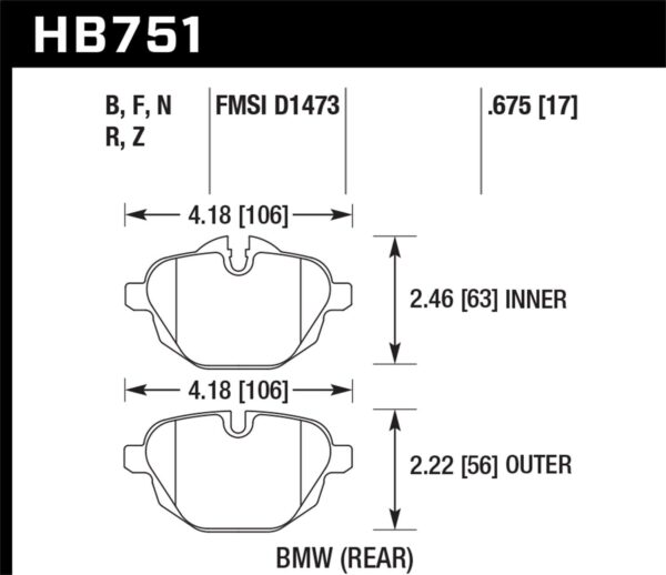 Hawk Performance Rear Disc Brake Pads HPS 5.0 w/0.675 Thickness For BMW i8 2014-2020