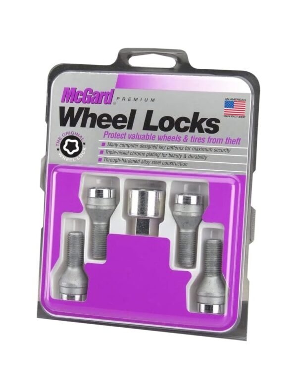 McGard Chrome Bolt Style Cone Seat Wheel Lock Set, 4 Locks, 1 Key For BMW i3 2014-2021