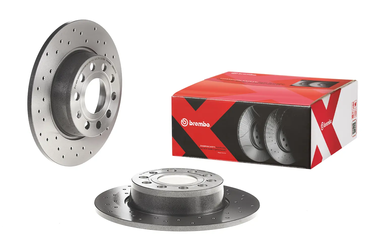 bre08-b413-1x-brembo-12-18-vw-gti-16-18-audi-a3-sportback-e-tron-rear-premium- Brembo 12-18 VW GTI/16-18 Audi A3 Sportback e-tron Rear Premium Xtra Cross Drilled UV Coated Rotor