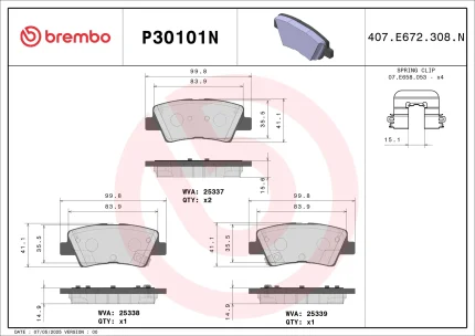 Brembo 19-21 Hyundai Kona Electric/17-19 Kia Soul/Soul EV Rear Premium NAO Ceramic OE Equivalent Pad
