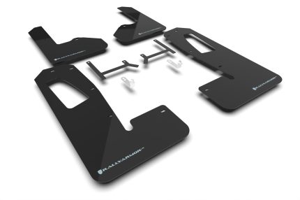2022-2026 Rivian R1S Black UR Mud Flaps Light Blue Logo - Rally Armor MF108-UR-BLK-ABL