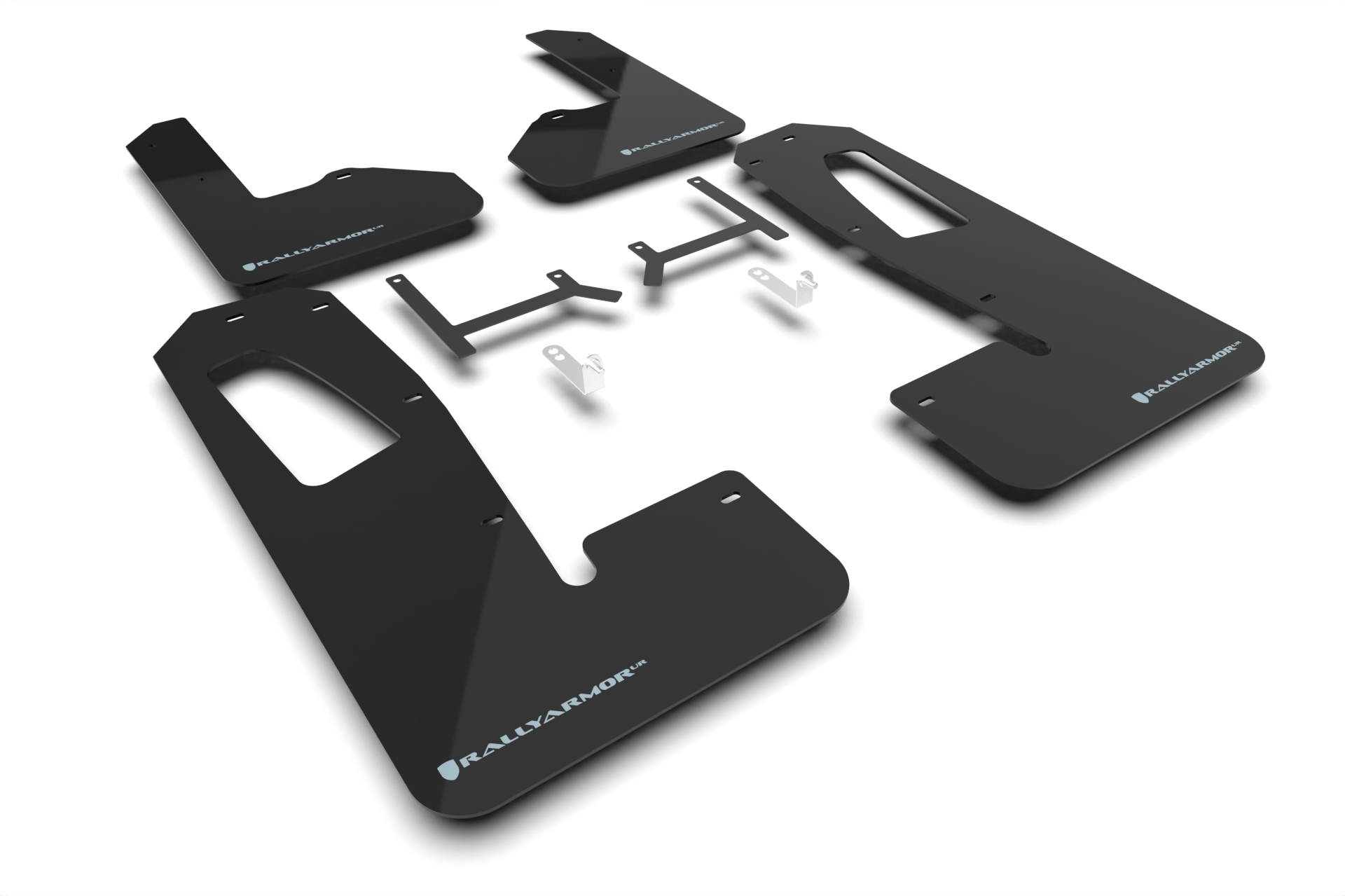 ralmf108-ur-blk-abl-2022-2026-rivian-r1s-black-ur-mud-flaps-light-blue-logo-rally-ar 2022-2026 Rivian R1S Black UR Mud Flaps Light Blue Logo - Rally Armor MF108-UR-BLK-ABL