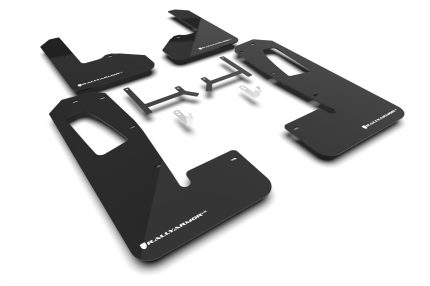2022-2026 Rivian R1S Black UR Mud Flaps White Logo - Rally Armor MF108-UR-BLK-WH