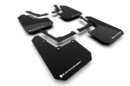 2024-2026 Tesla Cybertruck Black UR Mud Flaps White Logo - Rally Armor MF112-UR-BLK-WH