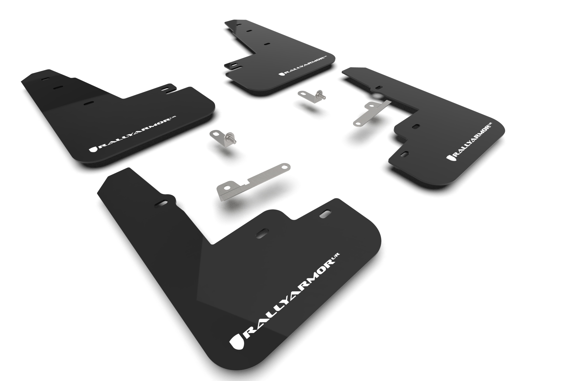 ralmf96-ur-blk-wh-2021-2026-ford-mustang-mach-e-gt-rally-black-ur-mud-flaps-white- 2021-2026 Ford Mustang Mach-E / GT / Rally Black UR Mud Flaps White Logo - Rally Armor MF96-UR-BLK-WH
