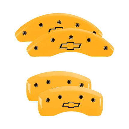 MGP 4 Caliper Covers Engraved Front & Rear Bowtie Yellow Finish For Chevrolet Bolt EV 2017-2021
