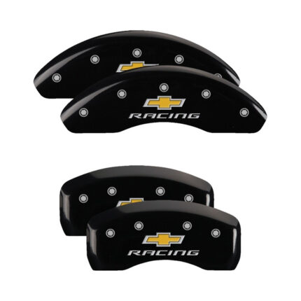 MGP 4 Caliper Covers Engraved Front & Rear Chevy Racing Black Finish For Chevrolet Bolt EV 2017-2021