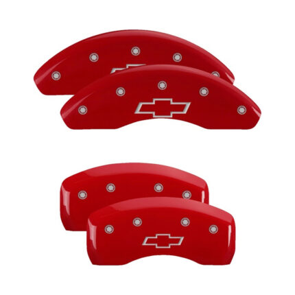 MGP Front & Rear 4 Caliper Covers Engraved Bowtie Red Finish For Chevrolet Bolt EV 2017-2021