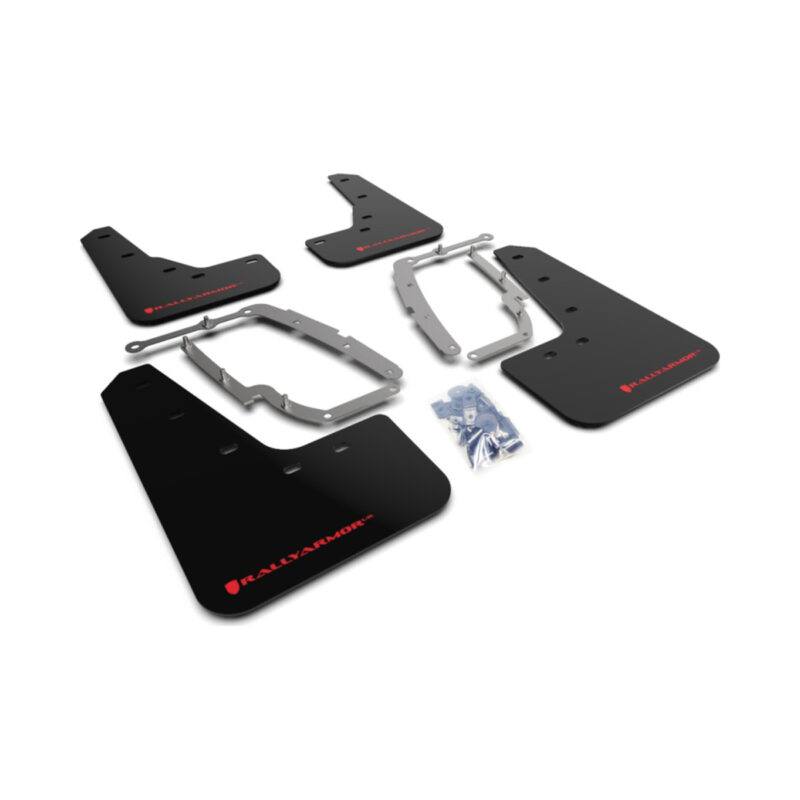 Rally Armor Black UR Mud Flaps with Red Logo for 2017-2023 Tesla Model 3