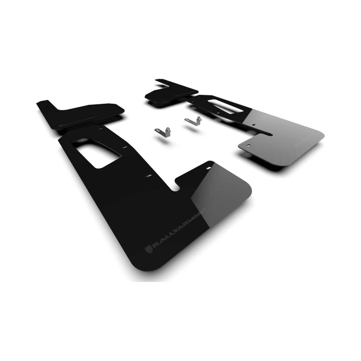 Rally Armor UR Mud Flaps Metallic Black Logo for Rivian R1T 2022-2024 Image Rally Armor Black UR Mud Flap Metallic Black Logo For Rivian R1T 2022-2024